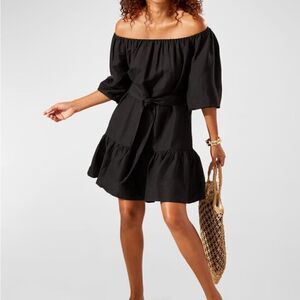 Tommy Bahama St. Lucia Off-the-Shoulder Tiered Dress Size L Black Color